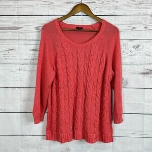 Talbots Sweater Womens Large Cable Knit Pink Linen Blend Fisherman Chunky